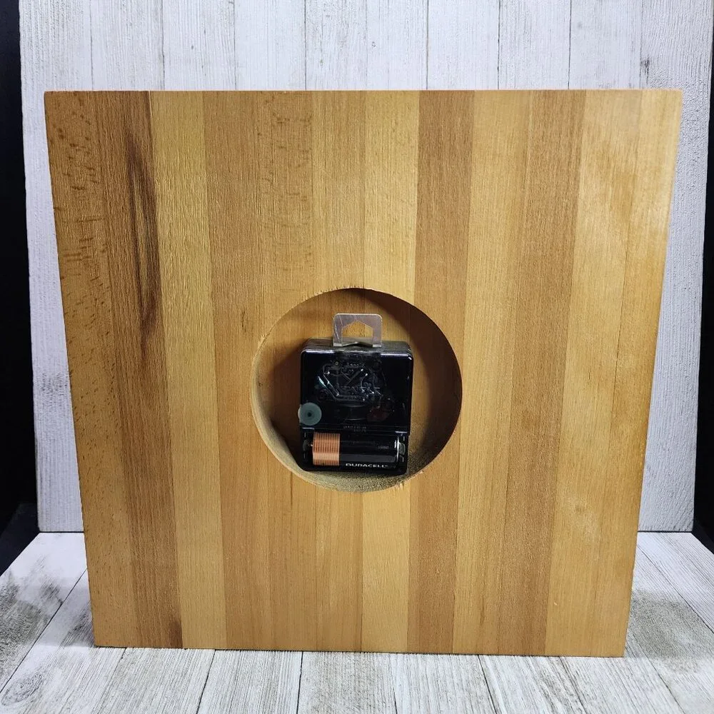 Vtg Kienzle Wooden Wall Clock Square Butcher Block MCM Design Tested Working! - Picture 4 of 7